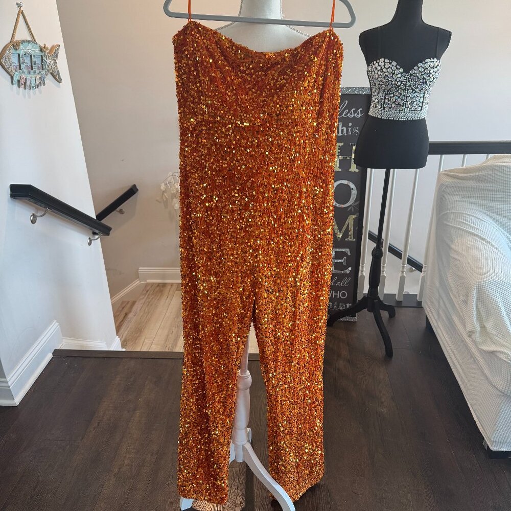 Sparkly Orange Plus Size Jump Suit